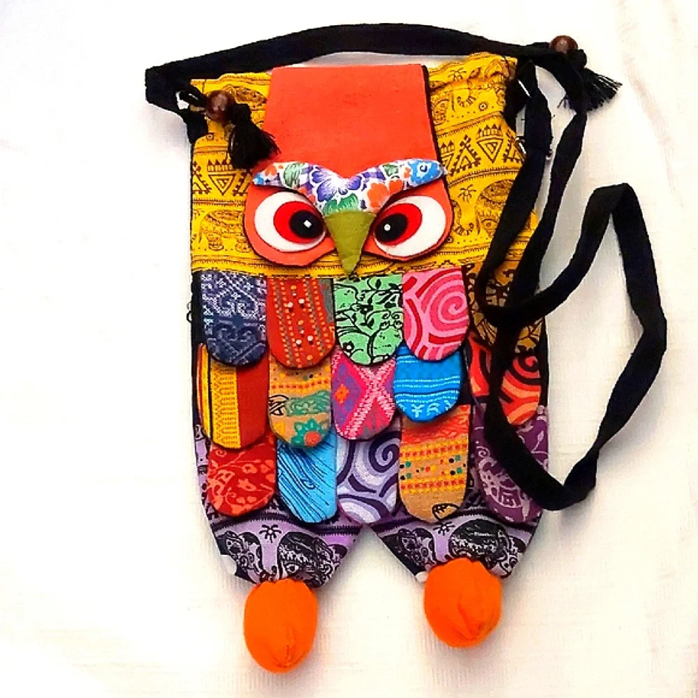 Owl Colorful Funky quirky Whimsical Boho Kids Bag fabric